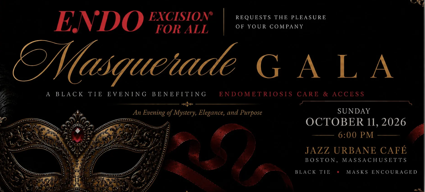 Endo Excision for All Masquerade Gala — October 11, 2026, Jazz Urbane Café, Boston