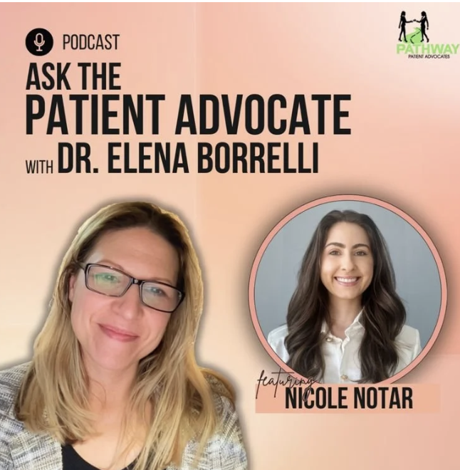 Ask the Patient Advocate podcast cover with Dr. Elena Borrelli featuring Nicole Notar